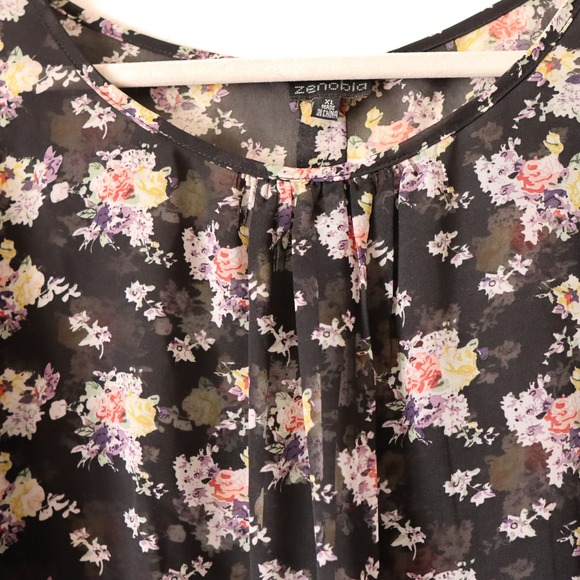 Zenobia Black Floral Print Sheer Blouse Top Women XL 3/4 Sleeve Whimsigoth Fairy - Picture 2 of 10